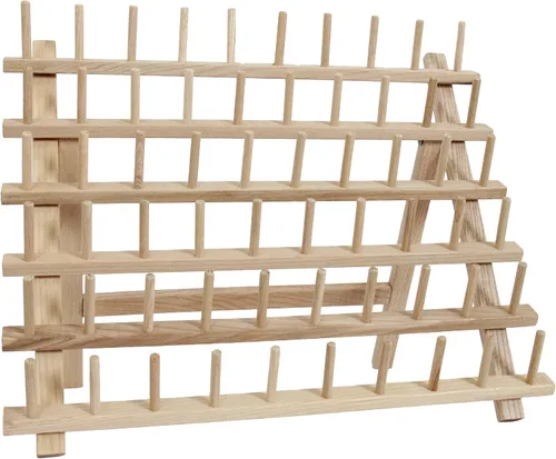 Vista 7 de Threadart Estante de hilo de madera para 66 carretes grandes, hecho de madera dura, resistente, independiente o montaje en pared, perfecto