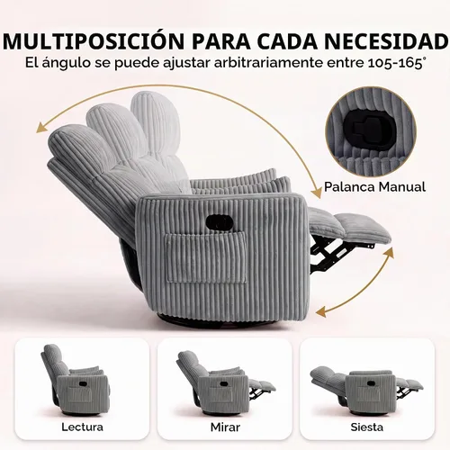 Vista 5 de Flamaker Silla reclinable giratoria, silla mecedora para cuarto de bebé Gris