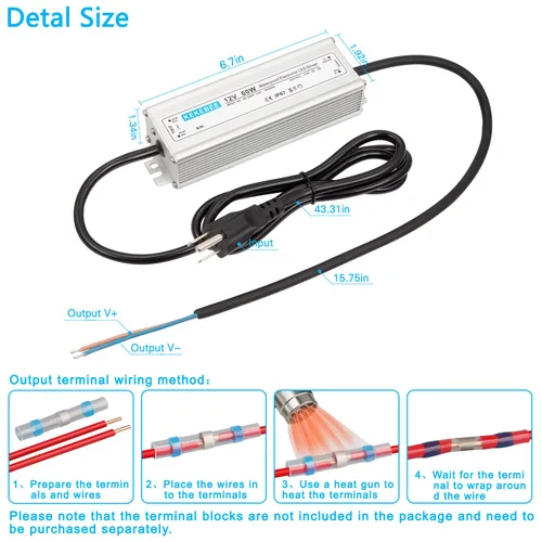 Vista 5 de Controlador LED 12V 60W Transformador impermeable CA 90-240V a CC 12V 5A Fuente de alimentación conmutada de bajo voltaje Convertidor IP67 adecuado