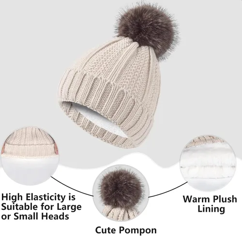 Vista 3 de Conjunto de guantes de invierno para mujer, gorro de forro polar, bufanda para pantalla táctil, guante 3 en 1