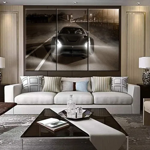 Vista 85 de Arte de pared de auto deportivo rojo para sala de estar, arte de pared de lienzo de súper auto genial, imágenes pósters, 3 piezas, arte moderno
