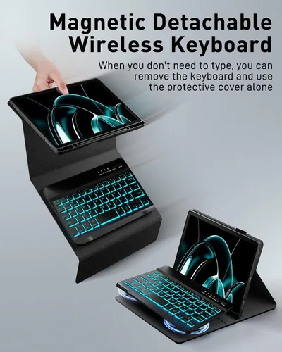 Vista 8 de Funda de teclado para Tab A9 de 8.7 pulgadas con teclado Samsung Galaxy Tab A9-2023 (SM-X110/SM-X115) Funda para tableta con teclado mágico