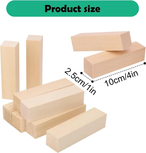 Vista 2 de Paquete de 80 bloques de tallado de tilo de 4 x 1 x 1 pulgada, bloques de madera suave, bloques de madera sin terminar para tallar y tallar