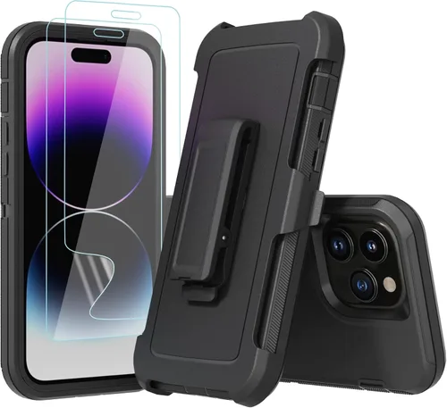 Vista 2 de Funda resistente para Apple iPhone 14 Pro Max, con funda de clip para cinturón y soporte, resistente, a prueba de golpes, funda protectora de cuerpo