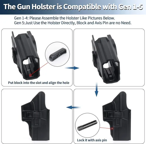 Vista 5 de Funda Glock 19, funda de polímero OWB para Glock 19, 19X, 44, 45 (Gen 1-5), Glock 23, 32 (Gen 1-4), 60 ajustables, diestros