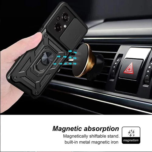 Vista 6 de Ysnzaq Funda resistente a prueba de golpes de grado militar para Xiaomi Poco M5 6.58 ", protección de lente de ventana deslizante con soporte