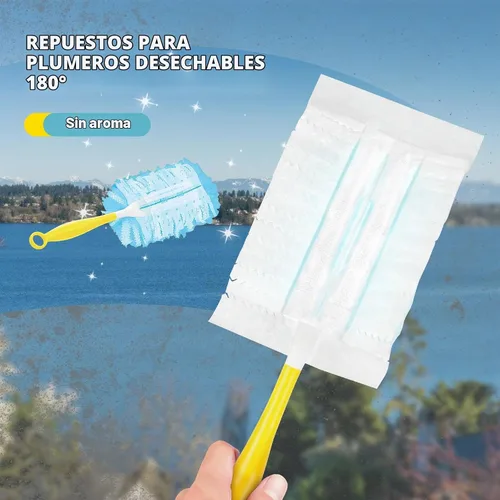 Vista 2 de 30 repuestos de plumero compatibles con plumeros de mango de 180° Reemplazo de plumero multisuperficie resistente de 180° con 1 mango estándar