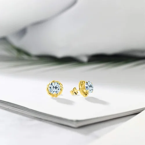 Vista 445 de Gem Stone King Aretes de plata de ley 925 de 0.236 in con piedra natal redonda para mujer
