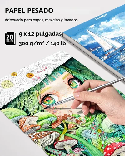 Vista 2 de Jusart Bloc de papel de acuarela de 9 x 12 pulgadas, 140 libras, papel de color de agua de prensa en frío, sin ácidos, para medios húmedos y secos
