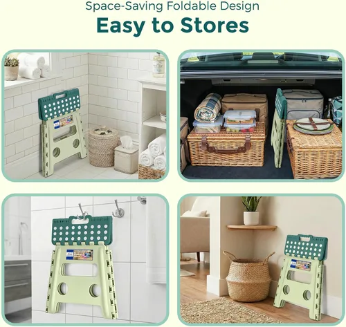 Vista 4 de ACKO Taburete plegable de 13 pulgadas, soporta 300 libras para adultos y Bicolor Verde