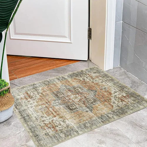 Vista 7 de FairOnly Alfombras lavables de 2 x 3 pulgadas, alfombra antideslizante de pelo bajo, alfombra de piso con estampado envejecido, alfombra de área