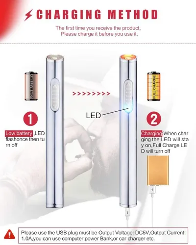 Vista 3 de USB Mini encendedores electrónicos recargables a prueba de viento sin llama portátil cigarrillo delgado encendedor (plata)