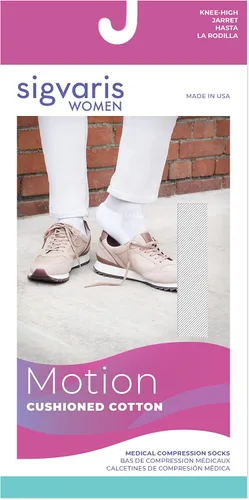 Vista 4 de SIGVARIS Calcetines altos de algodón 360 con amortiguación de movimiento para mujer, con puntera cerrada, 20-30 mmHg