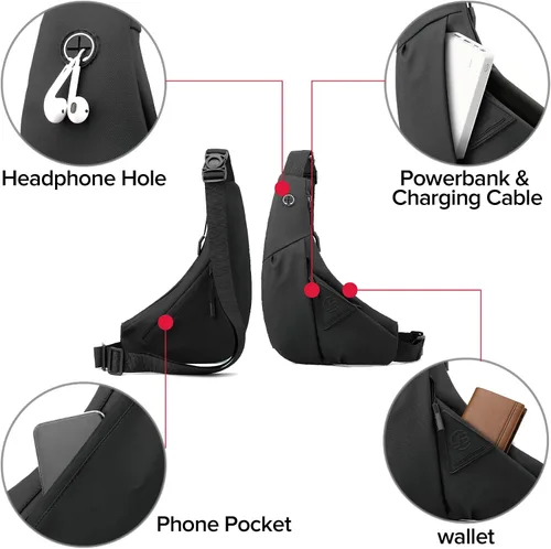 Vista 4 de Maymooner Bolso bandolera pequeño para hombres y mujeres, ligero, antirrobo, una correa, bolso casual para el pecho, mochila delgada