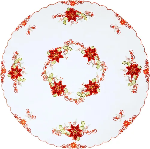 Vista 2 de Grelucgo Mantel de comedor redondo bordado de Navidad (redondo de 70 pulgadas)