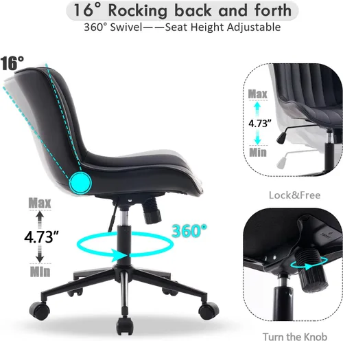 Vista 3 de YOUNIKE Silla de escritorio compacta negra para oficina en casa con ruedas, silla de tocador linda sin brazos cómoda con respaldo basculante