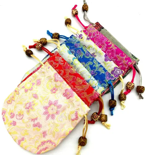 Vista 2 de EAVOQLB Bolsa de brocado de 28 piezas, bolsa de flores de peonía, cordón doble, bolsa de pulsera de joyería con cordón