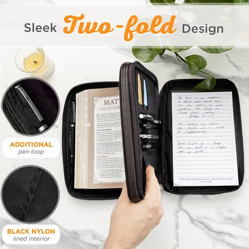Vista 5 de Christian Art Gifts Funda de piel sintética para Biblia, para hombres y mujeres Estuche con emblema de pez Jesús Ichthus, con cremallera