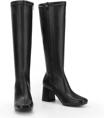 Vista 3 de DREAM PAIRS Botas Gogo para mujer, punta cuadrada, botas altas hasta la rodilla para mujer