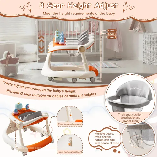 Vista 2 de Andador plegable para bebés con ruedas, caminadores de actividades para niños y niñas