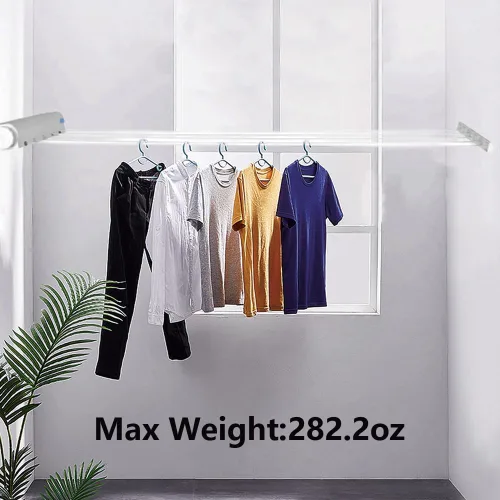 Vista 6 de Tendedero retráctil, líneas de ropa de interior, ajustable, 5 líneas, secadora resistente, cuerda de lavandería montada en la pared, estante
