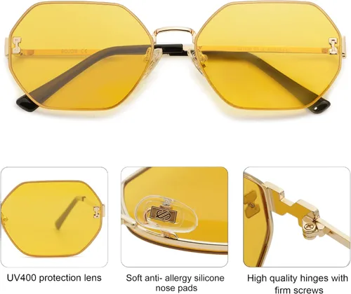 Vista 3 de SOJOS Gafas de sol hexagonales retro para mujer, gafas de sol de polígono de moda, protección UV400, SJ1190