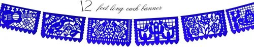 Vista 3 de Cartel de papel picado azul mediano, suministros de fiesta, banderas mexicanas azul rey, guirnaldas de papel perfectas para cumpleaños, despedida