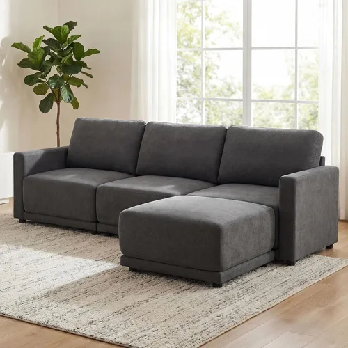 Vista 29 de Sofá modular de 79 pulgadas para sala de estar pequeña, sofá moderno en forma de L con otomana, juego de sofá de felpilla de 3 piezas para muebles