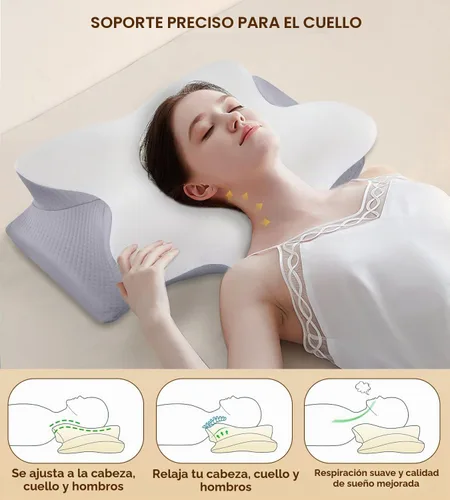 Vista 3 de Almohada cervical para cuello y hombros, almohadas ergonómicas de espuma viscoelástica con funda lavable para dormir, almohada de soporte de cuello