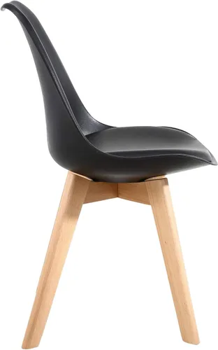 Vista 5 de LSSBOUGHT Sillas de comedor de estilo moderno, silla de plástico Shell Lounge con asiento acolchado suave y patas de madera maciza, juego de 4 Negro