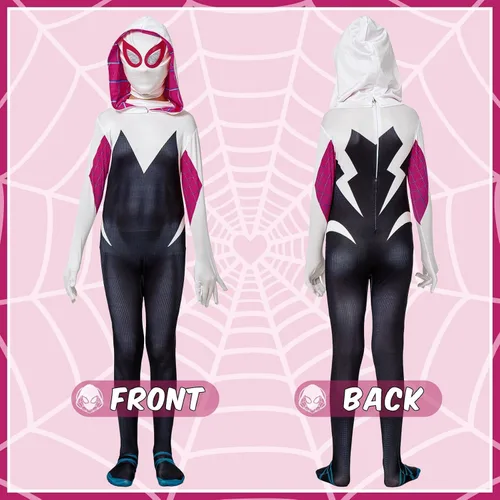 Vista 3 de QDDBUDDY Disfraz de araña fantasma para niñas, traje de superhéroe 3D para Halloween, cosplay, traje de elastano