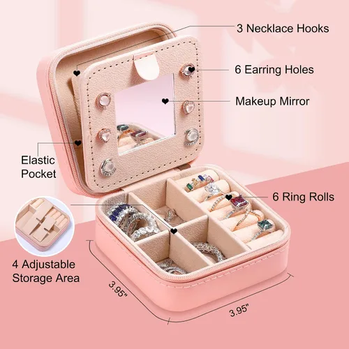 Vista 2 de Parima Joyero de viaje, organizador de joyas, pequeño estuche de viaje para mujer, mini joyero de viaje, estuche de joyería de viaje, estuche