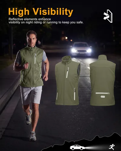Vista 7 de 33,000ft Chaleco para hombre a prueba de viento y ligero para golf, ropa exterior con bolsillos, chaqueta sin mangas de softshell para correr Verde