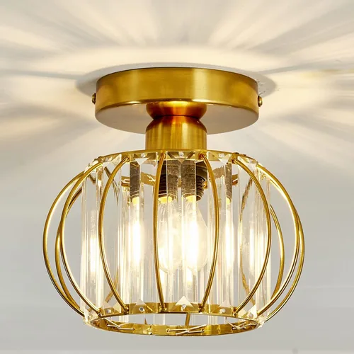 Vista 15 de YYJLX Paquete de 2 Lámparas de Techo Semiempotradas Modernas Pequeña Lámpara de Araña de Cristal Mini Lámpara de Techo Interior para Baño Pasillo