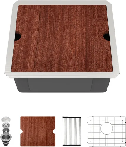 Vista 14 de Sarlai Fregadero de cocina empotrado de 30 pulgadas dorado - Fregadero de cocina de 76,2 cm x 45,7 cm con repisa para estación de trabajo de acero