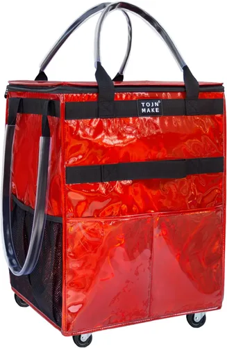 Vista 16 de Bolsa de comestibles reutilizable sobre ruedas, carrito de compras con 8 bolsillos y cubierta con cremallera, bolsa plegable con ruedas, asas