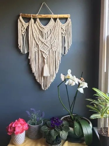 Vista 5 de Macrame Wall Hanging Boho Home Decor Chic Woven Decoration for Bedroom Living Room Apartment Dorm Gallery Perfect Handmade Christmas Gift Ideas