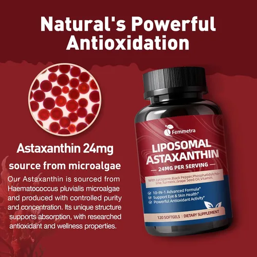 Vista 3 de Suplementos de astaxantina liposomal de 24 mg con licopeno para la salud de los ojos, la piel y el sistema inmunológico, suplemento antioxidante
