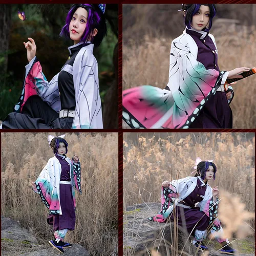 Vista 3 de Disfraz de Kochou Shinobu para cosplay de Shinobu conjunto completo de cosplay