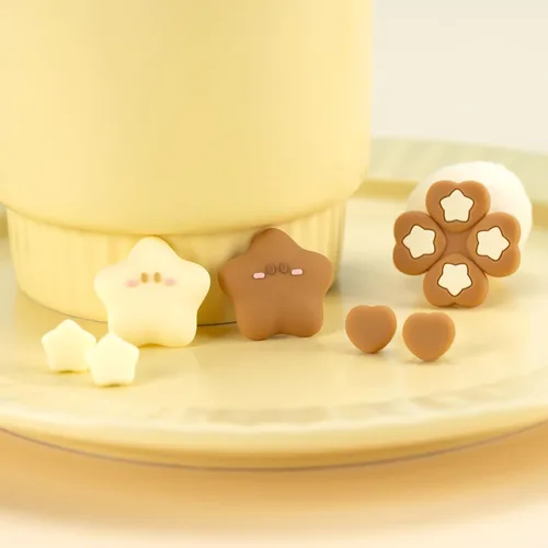 Vista 7 de Cute Switch 2 D-Pad Button Caps Silicone Thumb Grips Set, ABXY Key Buttons Sticker Joystick Cover Caps for Switch 2 (2025) - Brown and Cream White