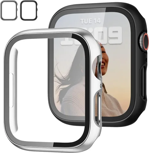 Vista 32 de JZK - 2 fundas con protector de pantalla de vidrio templado para Apple Watch Series 3/2/1 de 38 mm, ultradelgadas, de cobertura completa Negro/Negro