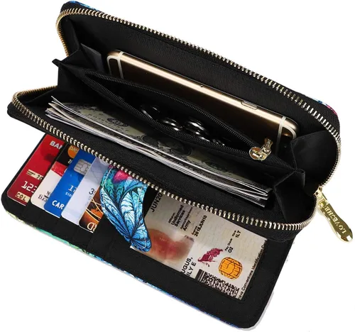 Vista 108 de Cartera de mano para mujer, estilo bohemio, con RFID, elegante, espaciosa con correa para viajes, capacidad para tarjetas, teléfono, dinero