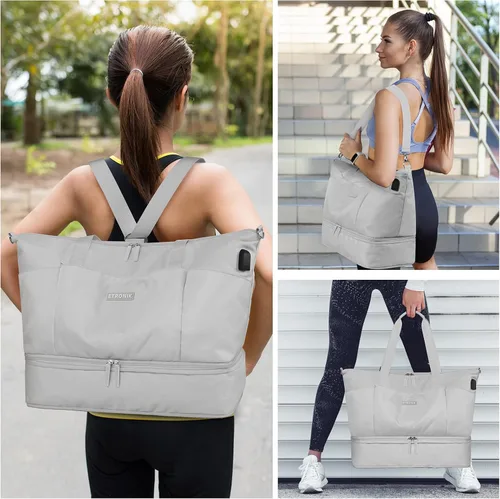 Vista 7 de Bolsa de viaje para mujer, Gris, Juego de bolsas de viaje con puerto de carga USB