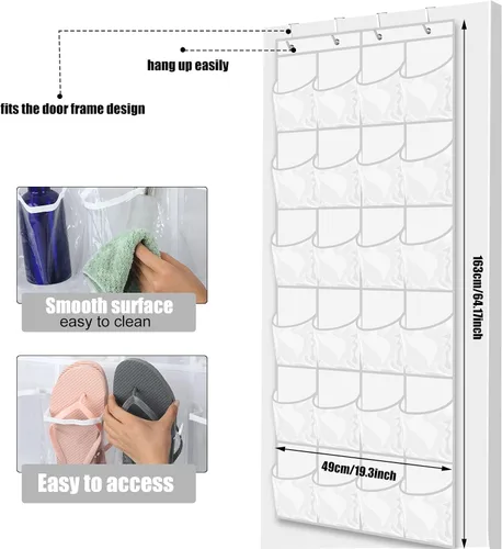Vista 3 de Windyun Organizador grande para colgar sobre la puerta, con 24 bolsillos, para colgar zapatos, para armario, parte trasera de la puerta, baño