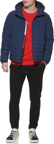 Vista 5 de Tommy Hilfiger chamarra plegable de poliéster elástico con capucha para hombre Medianoche