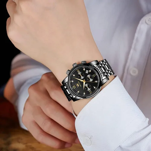 Vista 9 de OLEVS Reloj multifunción para hombre, cronógrafo luminoso impermeable con Negro/Negro