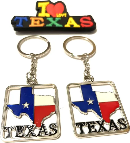 Vista 19 de Juego de 2 llaveros de recuerdo de Texas con imán para nevera con texto en inglés "I Love Texas", Diseño de horizonte de Dallas, Mediana