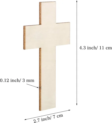 Vista 6 de meekoo 36 piezas de recortes de madera en blanco sin acabar en forma de cruz, piezas de madera para proyectos de manualidades artísticas