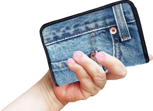 Vista 7 de Bijoux De Ja Upcycling - Cartera compacta para mujer, diseño de mezclilla azul, Mezclilla azul, Francés