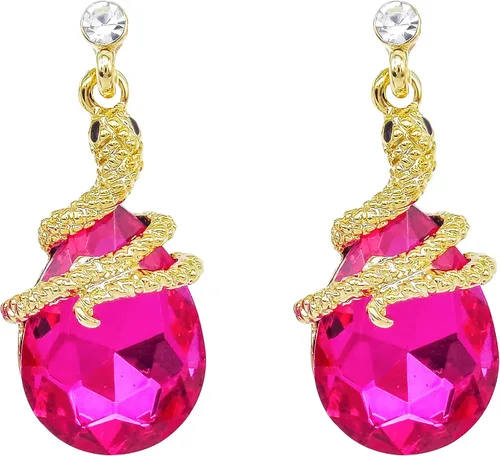 Vista 64 de Navachi Pendientes colgantes de gota de serpiente con forma de pera multicolor de cristal chapado en oro de 18 quilates